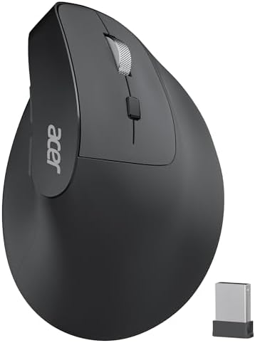 acer Ergonomische Maus Kabellos, Wiederaufladbare 2.4GHz Vertikale Maus mit 3 Einstellbaren DPI, 6 Tasten, Ergonomisch Büromaus Vertical Wireless Mouse für Windows, mac OS, Linux, Chrome OS, usw.