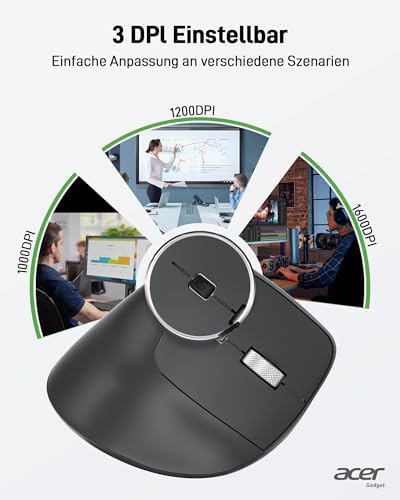 acer Ergonomische Maus Kabellos, Wiederaufladbare 2.4GHz Vertikale Maus mit 3 Einstellbaren DPI, 6 Tasten, Ergonomisch Büromaus Vertical Wireless Mouse für Windows, mac OS, Linux, Chrome OS, usw. – Bild 4