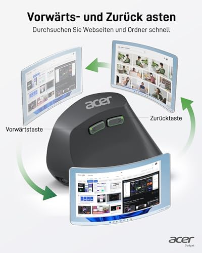 acer Ergonomische Maus Kabellos, Wiederaufladbare 2.4GHz Vertikale Maus mit 3 Einstellbaren DPI, 6 Tasten, Ergonomisch Büromaus Vertical Wireless Mouse für Windows, mac OS, Linux, Chrome OS, usw. – Bild 6