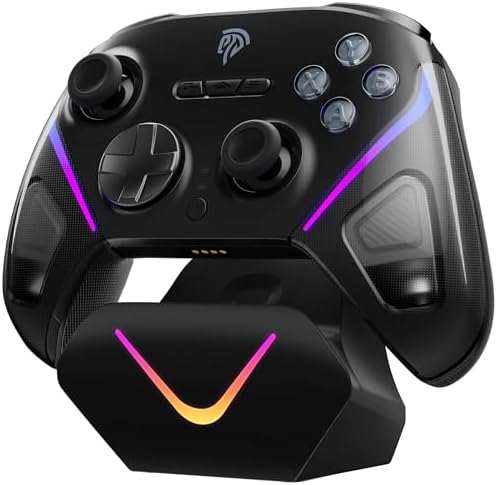 EasySMX D10 Controller PC mit Ladestation, Wireless Controller mit TMR Joystick & 2 in 1 Trigger, 1000Hz Polling Controller mit RGB für PC/Switch/Handy-Schwarz