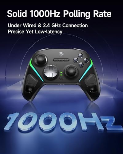 EasySMX D10 Controller PC mit Ladestation, Wireless Controller mit TMR Joystick & 2 in 1 Trigger, 1000Hz Polling Controller mit RGB für PC/Switch/Handy-Schwarz – Bild 6