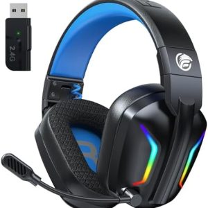 Fachixy FC-300 Gaming Headset mit Mikrofon, 2,4G Wireless Headset für PS5, PS4, PC, Switch, Mac, Surround Sound Faltbarer Bluetooth Gaming Kopfhörer kabellos mit LED Licht, Über 50H+ Akkulaufzeit