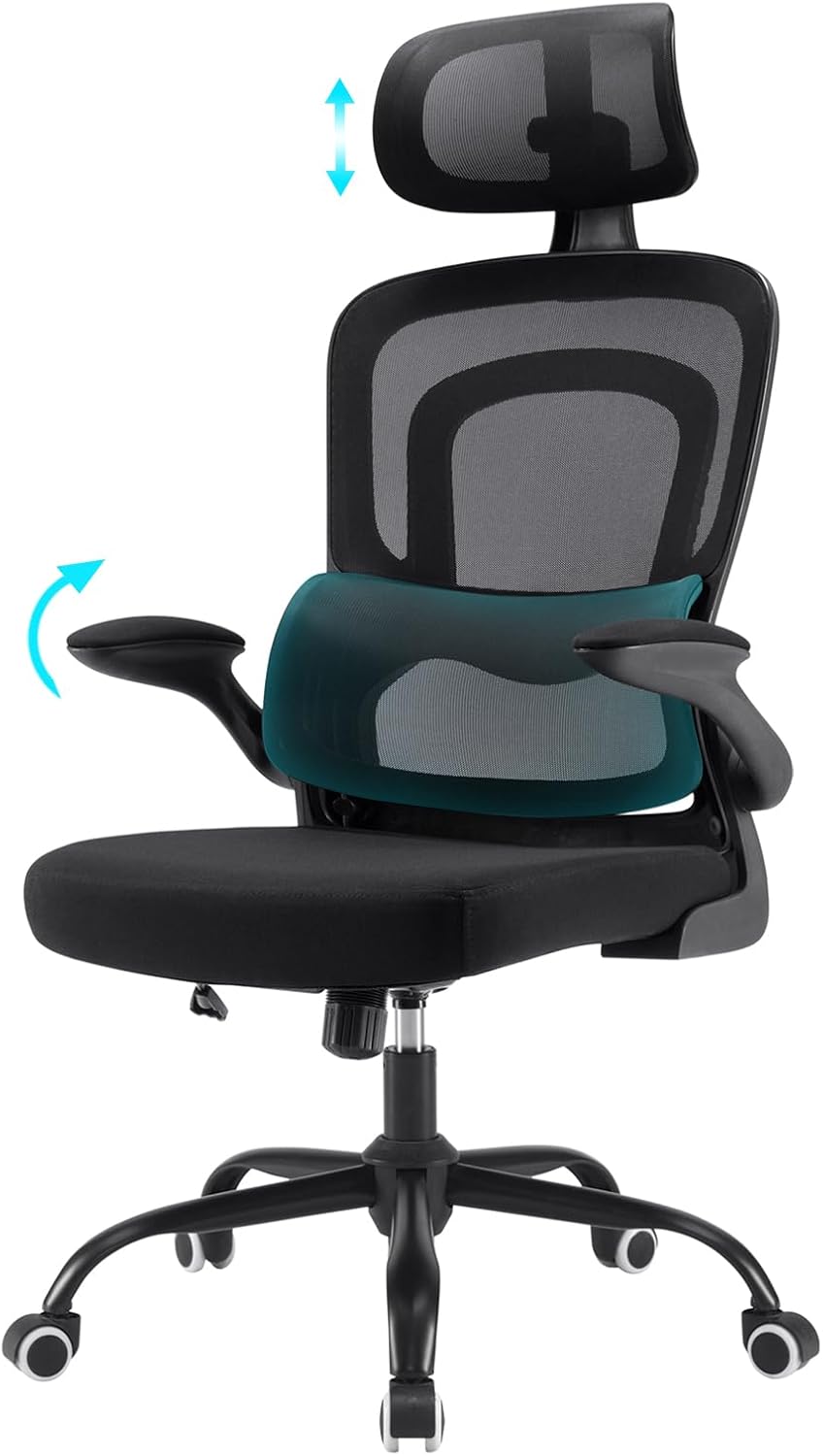 Farini Ergonomischer Stuhl Büro Computer Stuhl mit Rollen Schreibtisch für Bequemer Home Office Höhenverstellbar Chefsessel Bürostuhl mit Kopfstütze
