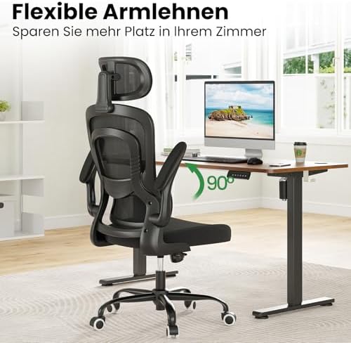 Farini Ergonomischer Stuhl Büro Computer Stuhl mit Rollen Schreibtisch für Bequemer Home Office Höhenverstellbar Chefsessel Bürostuhl mit Kopfstütze – Bild 5