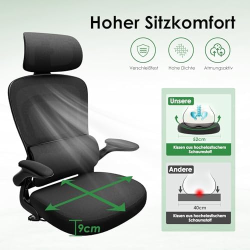 Farini Ergonomischer Stuhl Büro Computer Stuhl mit Rollen Schreibtisch für Bequemer Home Office Höhenverstellbar Chefsessel Bürostuhl mit Kopfstütze – Bild 6
