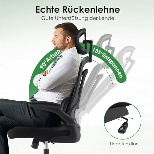 Farini Ergonomischer Stuhl Büro Computer Stuhl mit Rollen Schreibtisch für Bequemer Home Office Höhenverstellbar Chefsessel Bürostuhl mit Kopfstütze – Bild 7