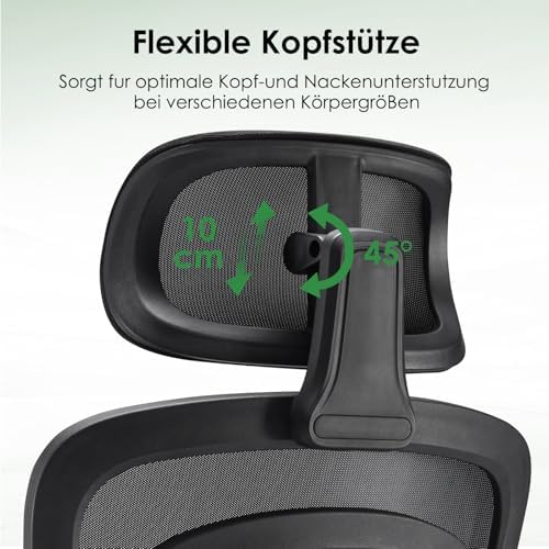 Farini Ergonomischer Stuhl Büro Computer Stuhl mit Rollen Schreibtisch für Bequemer Home Office Höhenverstellbar Chefsessel Bürostuhl mit Kopfstütze – Bild 8