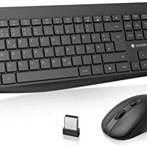 KOORUI Tastatur und Maus Kabellos, Leise Maus Tastatur Set Deutsches Layout QWERTZ mit 12 Funktionstasten 2.4 GHz Tastatur Maus Set für Windows,MacOS,Linux-Schwarz