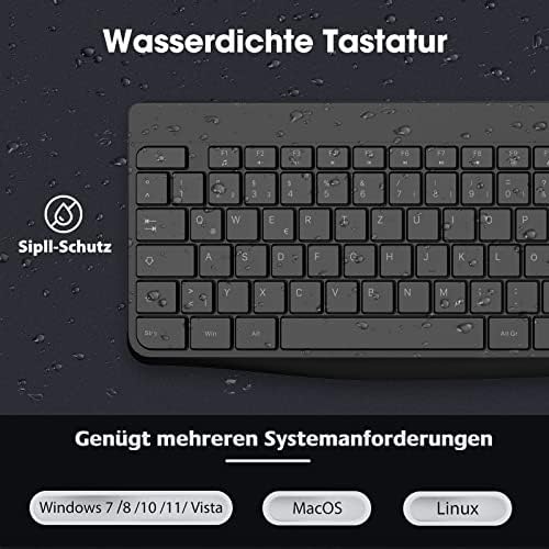 KOORUI Tastatur und Maus Kabellos, Leise Maus Tastatur Set Deutsches Layout QWERTZ mit 12 Funktionstasten 2.4 GHz Tastatur Maus Set für Windows,MacOS,Linux-Schwarz – Bild 3
