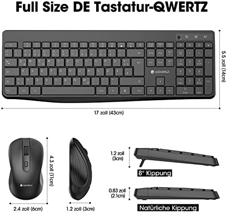 KOORUI Tastatur und Maus Kabellos, Leise Maus Tastatur Set Deutsches Layout QWERTZ mit 12 Funktionstasten 2.4 GHz Tastatur Maus Set für Windows,MacOS,Linux-Schwarz – Bild 4