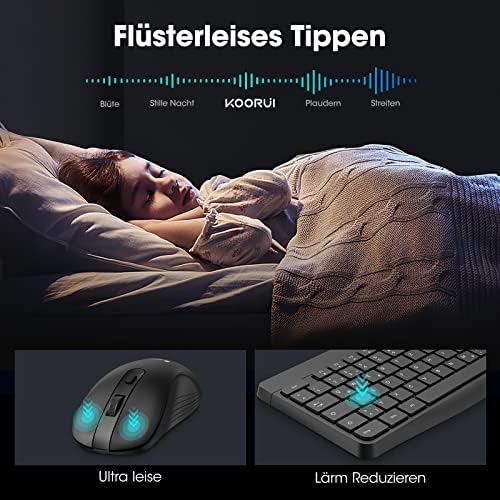 KOORUI Tastatur und Maus Kabellos, Leise Maus Tastatur Set Deutsches Layout QWERTZ mit 12 Funktionstasten 2.4 GHz Tastatur Maus Set für Windows,MacOS,Linux-Schwarz – Bild 6