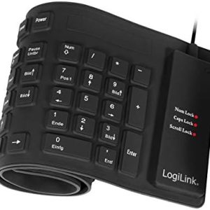 LogiLink Flexible & wasserfeste Tastatur (QWERTZ) 109 Tasten, mit USB-PS/2 Adapter, Farbe: Schwarz, geeignet für Arbeitsplätze mit erhöhter Verschmutzungsgefahr
