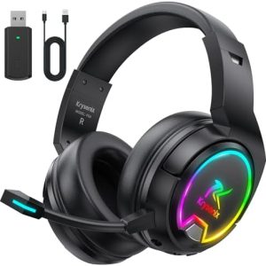 PG4 Gaming Headset Wireless für PS4, PS5, PC, Mac, Switch, 48H 2.4GHz Gaming Headset mit Noise Cancelling Mikrofon, Kabelloses Bluetooth Headset mit LED-Lichtern, Surround Sound, Rußschwarz