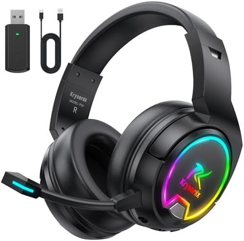 PG4 Gaming Headset Wireless für PS4, PS5, PC, Mac, Switch, 48H 2.4GHz Gaming Headset mit Noise Cancelling Mikrofon, Kabelloses Bluetooth Headset mit LED-Lichtern, Surround Sound, Rußschwarz