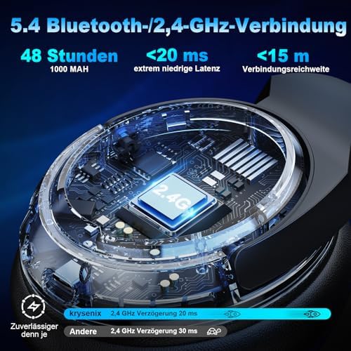 PG4 Gaming Headset Wireless für PS4, PS5, PC, Mac, Switch, 48H 2.4GHz Gaming Headset mit Noise Cancelling Mikrofon, Kabelloses Bluetooth Headset mit LED-Lichtern, Surround Sound, Rußschwarz – Bild 4