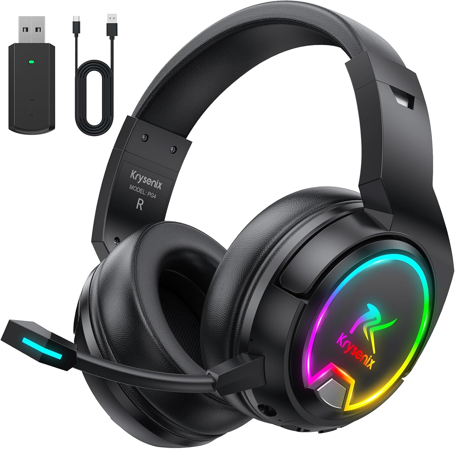 PG4 Gaming Headset Wireless für PS4, PS5, PC, Mac, Switch, 48H 2.4GHz Gaming Headset mit Noise Cancelling Mikrofon, Kabelloses Bluetooth Headset mit LED-Lichtern, Surround Sound, Rußschwarz – Bild 8