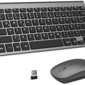 PINKCAT Kabelloses Tastatur Maus Set kabellos 2.4G Kabellose Kompakte Tastatur mit Funkmaus für Laptop, PC und Smart TV Deutsches QWERTZ Layout(Grau&Schwarz)