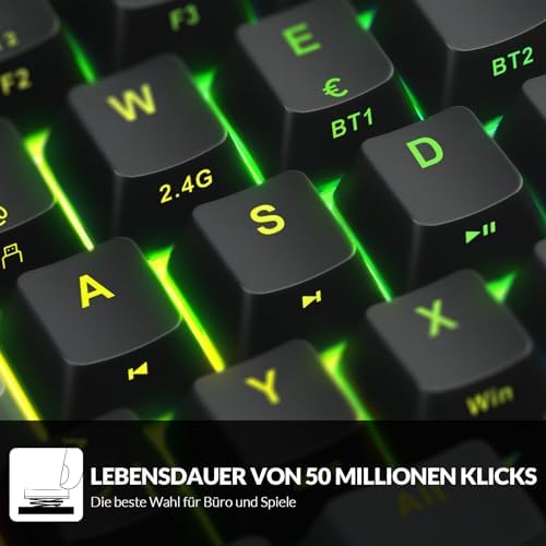 Rii Gaming Tastatur Mechanisch, 60% Tastatur Kabellos RGB Beleuchtet mit Rote Schalter und N-Key Rollover für PC/Laptop/PS4/PS5, QWERTZ, Schwarz Grau (Bluetooth/2.4G/Kabel) – Bild 5