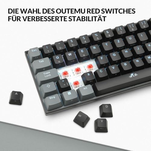 Rii Gaming Tastatur Mechanisch, 60% Tastatur Kabellos RGB Beleuchtet mit Rote Schalter und N-Key Rollover für PC/Laptop/PS4/PS5, QWERTZ, Schwarz Grau (Bluetooth/2.4G/Kabel) – Bild 7