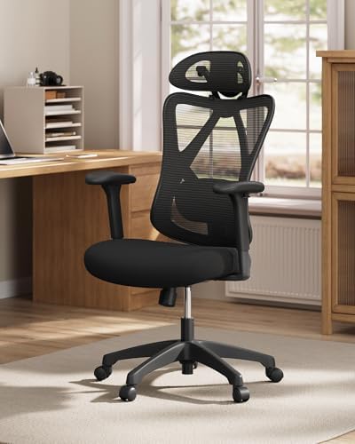 SONGMICS Ergonomischer Bürostuhl, Computerstuhl, Mesh-Stuhl, Lendenkissen und Kopfstütze verstellbar, maximale Belastung: 150 kg, höhenverstellbar, Tintenschwarz, OBN063B01 – Bild 3