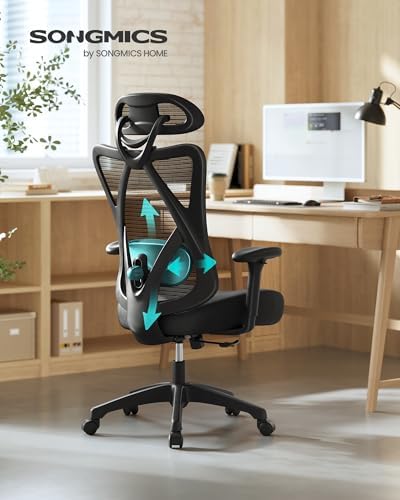 SONGMICS Ergonomischer Bürostuhl, Computerstuhl, Mesh-Stuhl, Lendenkissen und Kopfstütze verstellbar, maximale Belastung: 150 kg, höhenverstellbar, Tintenschwarz, OBN063B01 – Bild 5