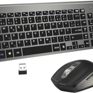 Tastatur und Maus Set Kabellos - Ultraslim 2.4Ghz USB Funk Tastatur QWERTZ (Deutsch) Layout Ergonomisch Klein Maus Ultra-Dünne für Computer/Desktop/PC/Laptop/TV/Windows (Schwarz Gray, Medium)