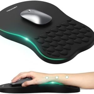 TECKNET Ergonomisches Mauspad, Memory-Schaum Mousepad mit Handauflage & Weiches Massagedesign zur Schmerzlinderung, Gaming Mauspad mit Gelkissen und Rutschfester PU-Basis für Büro, Home, Laptop, PC