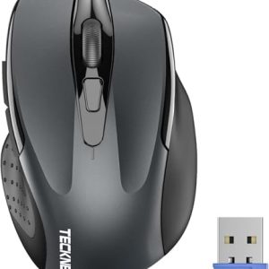 TECKNET Kabellose Maus, 2.4G Optische Funkmaus mit USB Empfänger, 2600 DPI, 24 Monate Akkulaufzei, Ergonomisches Design Wireless Mouse Kompatibel mit Laptop, PC, MacBook, Office Home, Grau