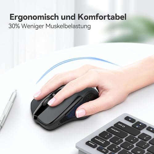 TECKNET Kabellose Maus, 2.4G Optische Funkmaus mit USB Empfänger, 2600 DPI, 24 Monate Akkulaufzei, Ergonomisches Design Wireless Mouse Kompatibel mit Laptop, PC, MacBook, Office Home, Grau – Bild 4