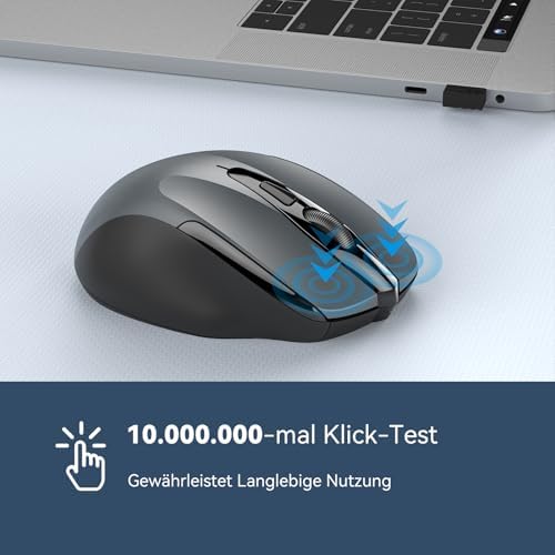 TECKNET Kabellose Maus, 2.4G Optische Funkmaus mit USB Empfänger, 2600 DPI, 24 Monate Akkulaufzei, Ergonomisches Design Wireless Mouse Kompatibel mit Laptop, PC, MacBook, Office Home, Grau – Bild 6