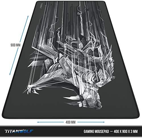 TITANWOLF XXL Speed Gaming Mauspad - 900 x 400mm - XXL Mousepad - Tischunterlage mit Titanwolf-Motiv - verbessert Präzision und Geschwindigkeit - Stabiler Halt auf glatten Oberflächen – Bild 2
